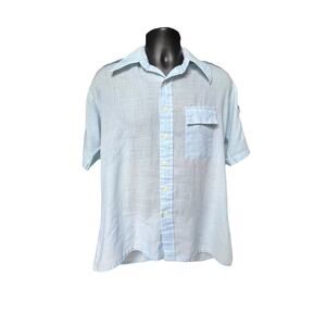 Linen-Blend Gauze Short Sleeve Button-Up Shirt Light Blue Boxy Fit Y2K Minimal